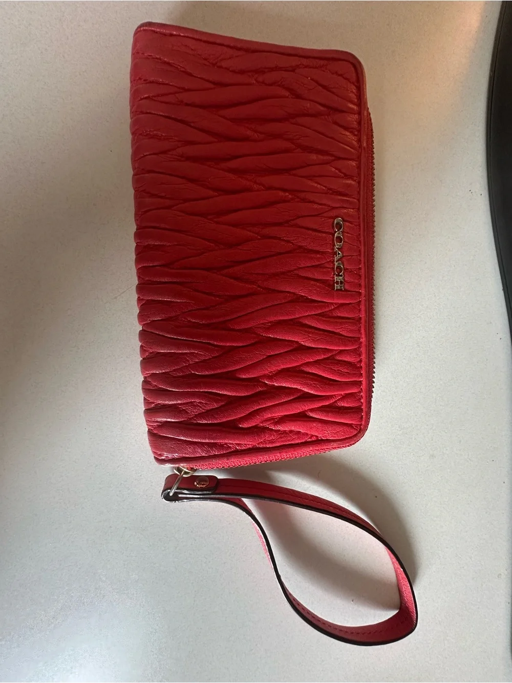 Coach Red Quilted Leather Wristlet Clutch with Strap